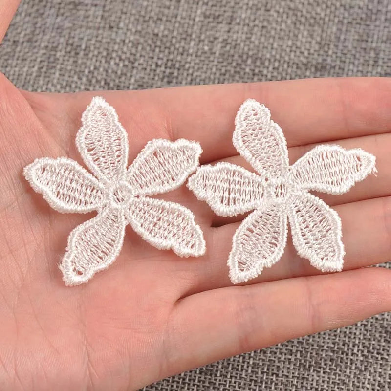 50Pcs/lot Flower White Lace Fabric Patches Mesh Trim For Sewing Decoration Garment Sew On Ribbon Applique Accessories 40mm c1142 Qme WHITE China Mainland L