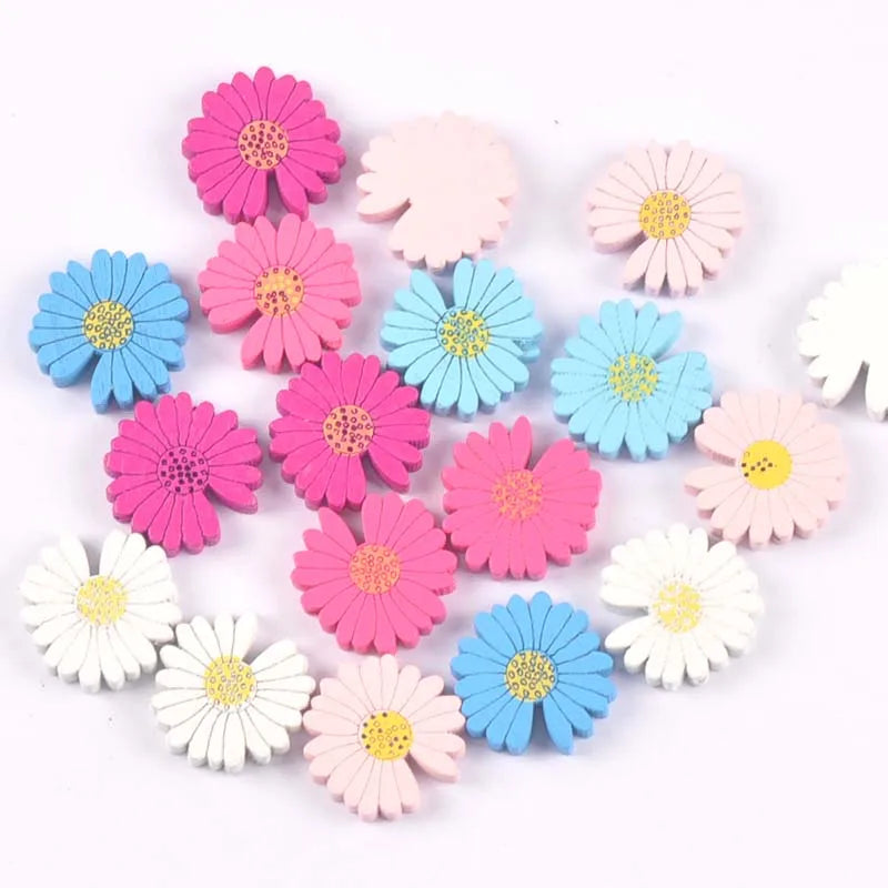 25pcs 21.5mm Multicolor Chrysanthemum Wood Craft Wooden Spacer Beads Pacifier Clip DIY Jewelry Making Bracelet Accessories m2238 Qme Default Title
