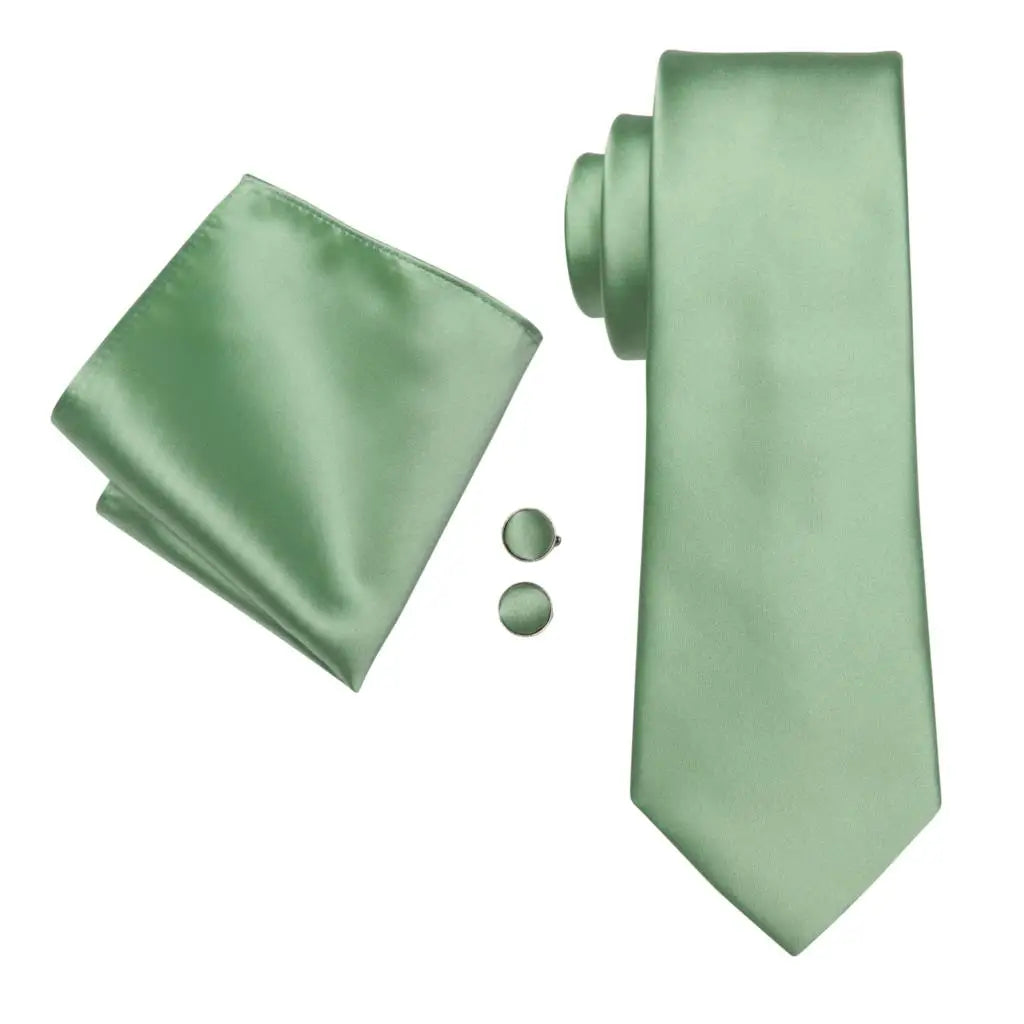 Sage Green Solid Wedding Tie Men Handky Cufflink Mens Necktie Fashion Qme