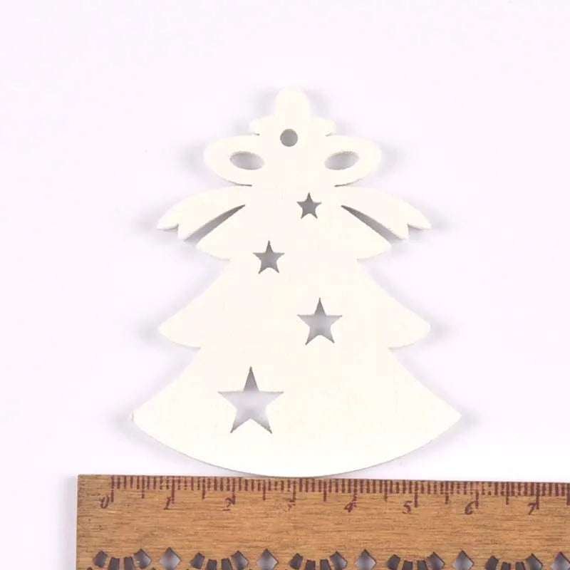 5pcs+1m hemp rope Christmas Tree Ornament Wooden Hanging Pendants White angels/stars/snowflakes Christmas Decorations for Home Qme 15