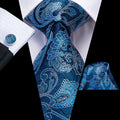 Hi-tie Light Blue Striped Novelty Wedding Tie Men Handky Cufflinks