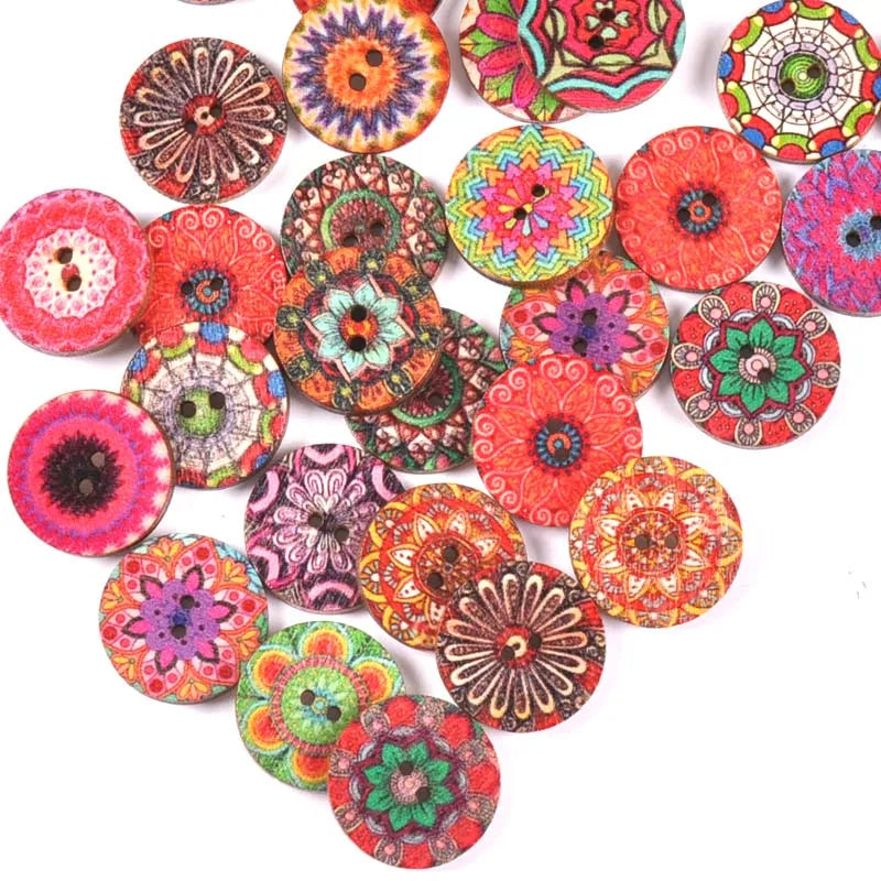 50pcs 15/20/25mm Vintage Round Mixed Wooden Buttons For Handmade Scrapbook Crafts Sewing Accessories Diy Apparel Supplies m2223 Qme 20mm