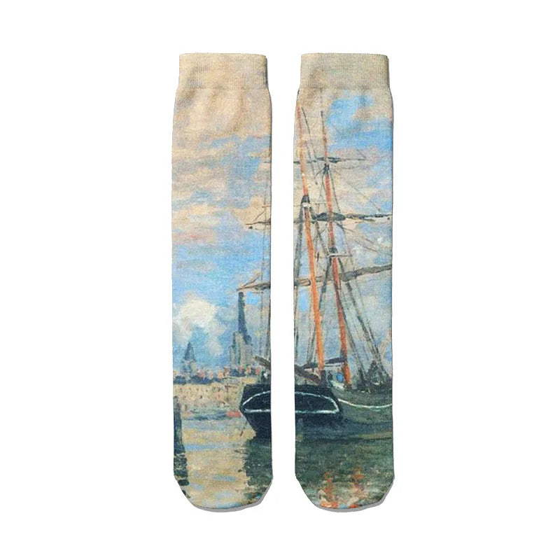 Van Gogh Mural World Famous Painting Sunflower Socks Men Novelty Qme style26