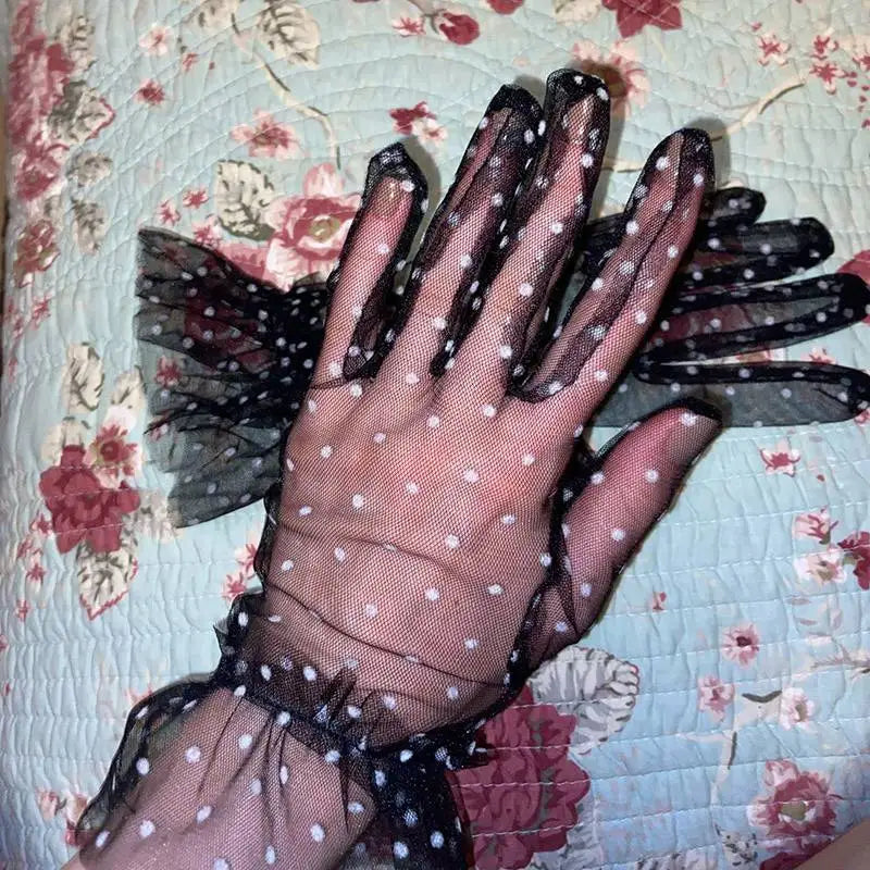 1 Pair Lace Gloves Fashion Autumn Summer Women Short Tulle Stretchy Qme A-4 One Size