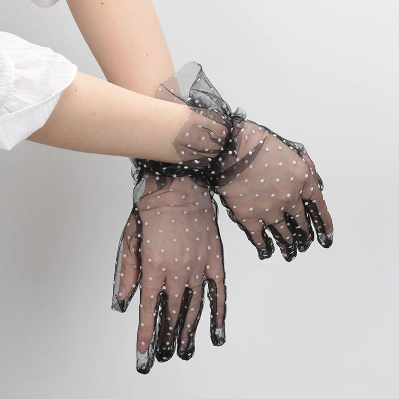 Ladies Polka Dot Gloves Romantic Lace Fashion Women Short Tulle Qme