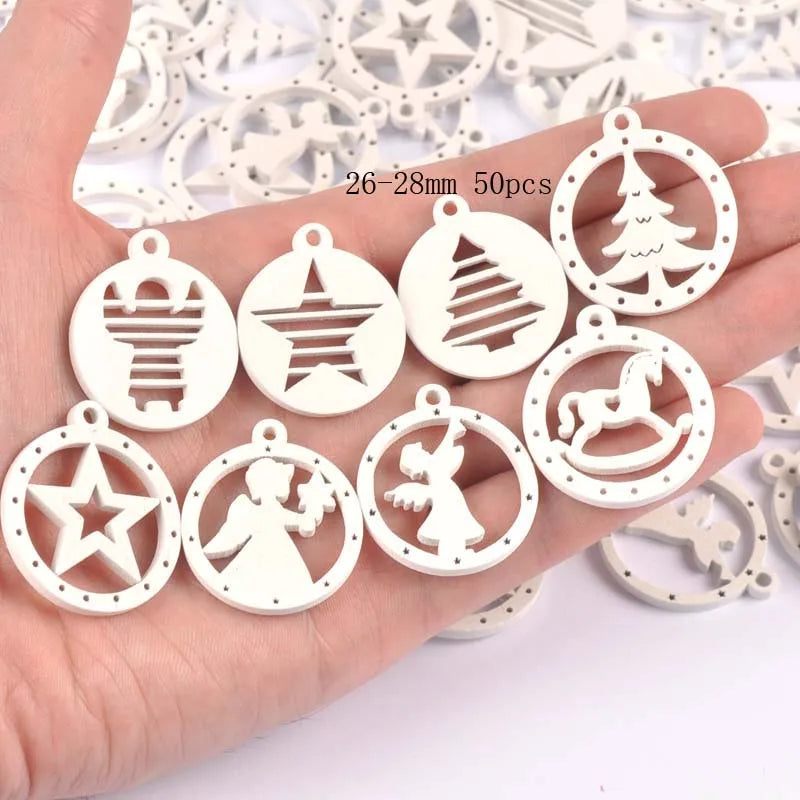 10/50pcs Wood Crafts white angels/stars/wood horse DIY Scrapbooking For Wooden Ornament Home Christmas Decorations m2265 Qme 26-28mm 50pcs