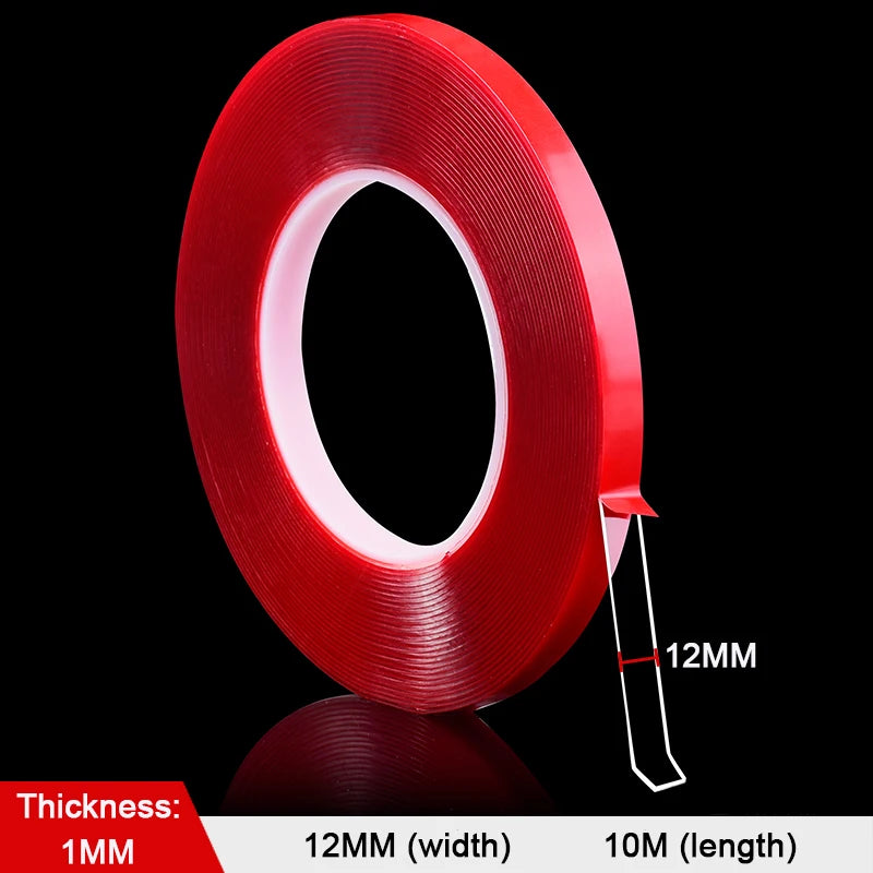 10M Double Sided Adhesive Tape Transparent Acrylic Waterproof Strong Mounting Tape Strip No Trace 5MM-20MM Width for Wall Decor Qme Width 12MM 10M
