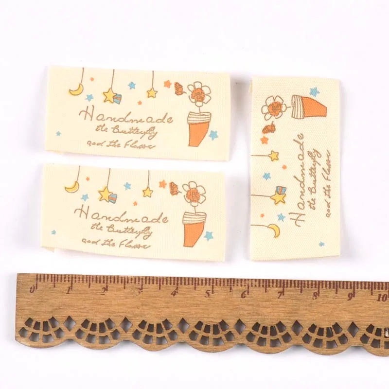 50pcs Mixed Beige Handmade Printed Cotton Woven Labels For Clothing Care Label Washable Garment Tags Sewing Accessories c2395 Qme 8