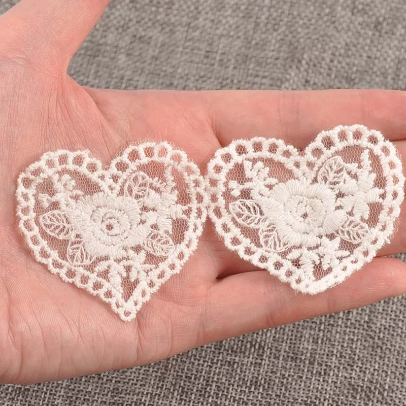10Pcs Heart Embroidery Lace Applique Mesh Trim White Patch For Garment Accessories Decoration Sew On Guipure Lace Fabric c0991 Qme