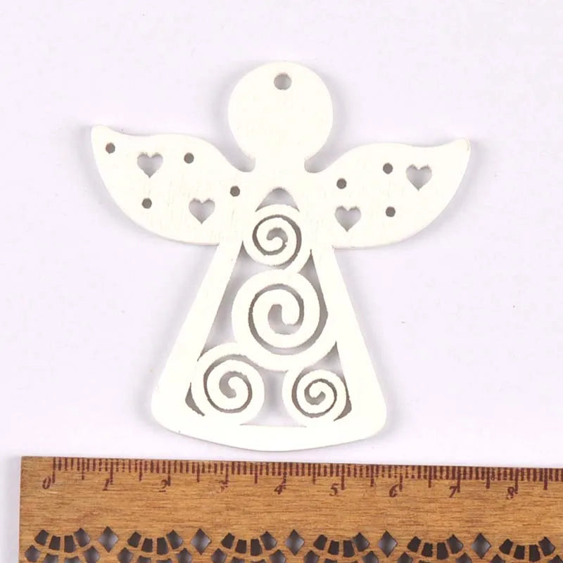5pcs+1m hemp rope Christmas Tree Ornament Wooden Hanging Pendants White angels/stars/snowflakes Christmas Decorations for Home Qme 2
