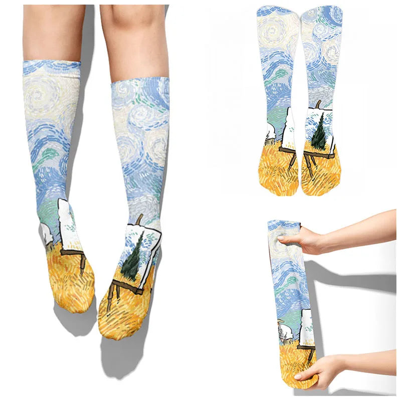 Creative Cartoon Van Gogh Cotton Socks Female Kawaii Spring Fall Qme