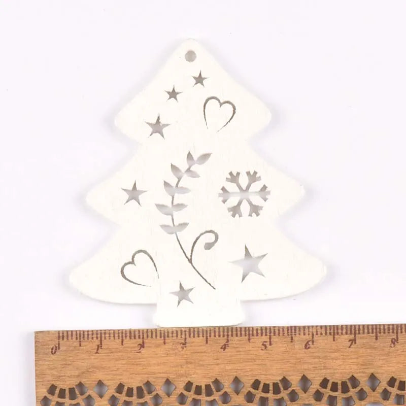5pcs+1m hemp rope Christmas Tree Ornament Wooden Hanging Pendants White angels/stars/snowflakes Christmas Decorations for Home Qme 8