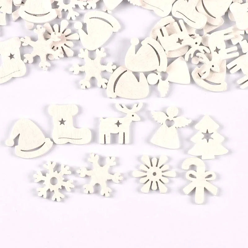 50pcs 22mm White snowflake Wood Slices Decoration DIY Crafts For Scrapbooking Home Decoration Wooden Ornaments m2160 Qme
