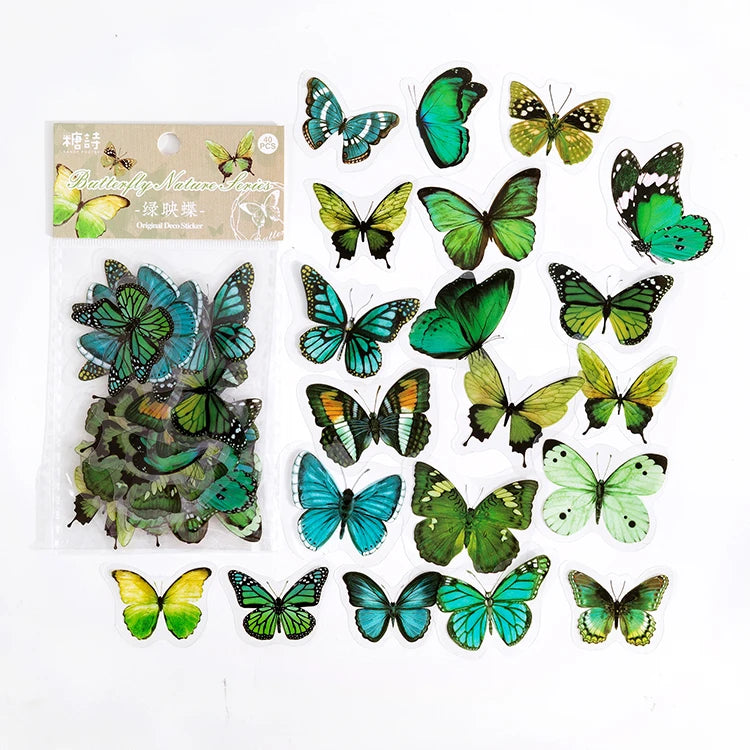 40Pcs/lot Butterfly Deco Stickers Scrapbooking Bullet Journaling Toy Retro Craft Deco Album DIY Stationery Stickers Waterproof Qme D
