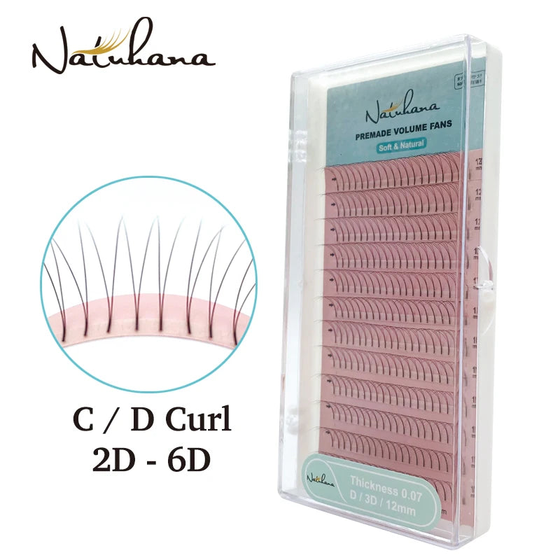 NATUHANA 3D 4D 5D 6D Long Stem Premade Volume Fans Faux Mink Eyelash Qme