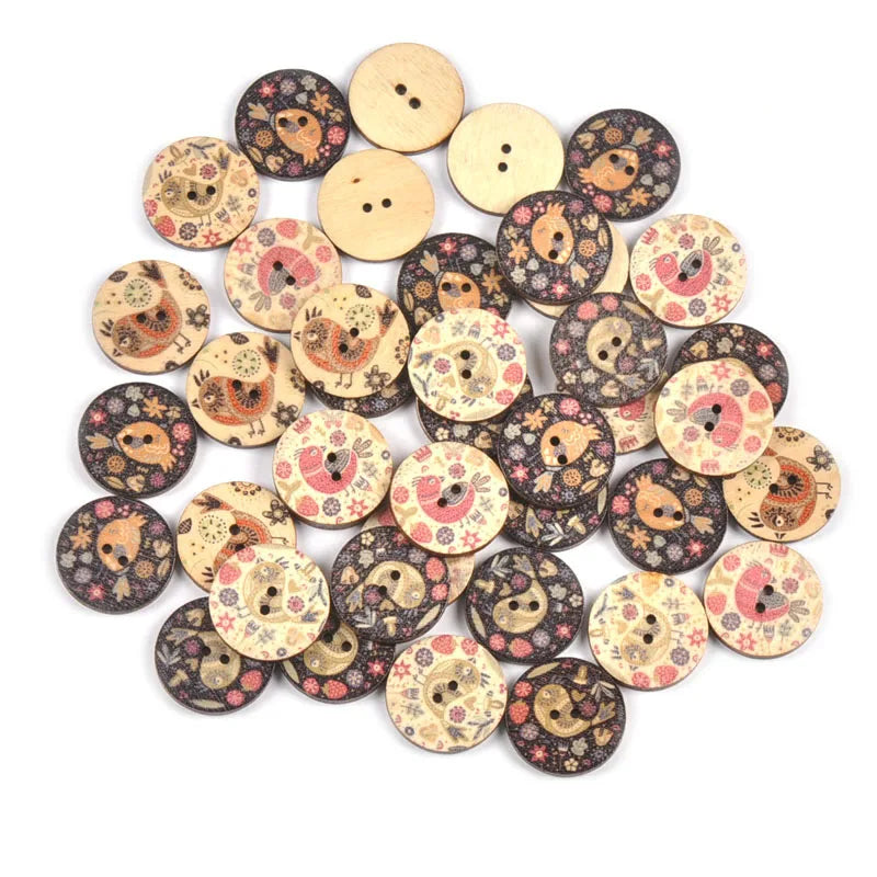 50Pcs Vintage Cute Bird Printed Wooden Buttons For Sewing Clothing Scrapbooking DIY Crafts Kids Garment Handmade Supplies c2909 Qme