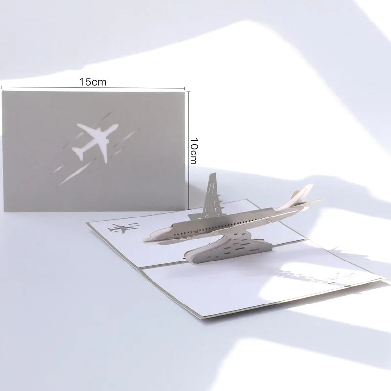 Train Aircraft Sailboat 3D Pop-Up Graduation Creative Greeting Card Production Vintage Postcard Gift Boy's Birthday Thanksgiving Qme 10x15cm