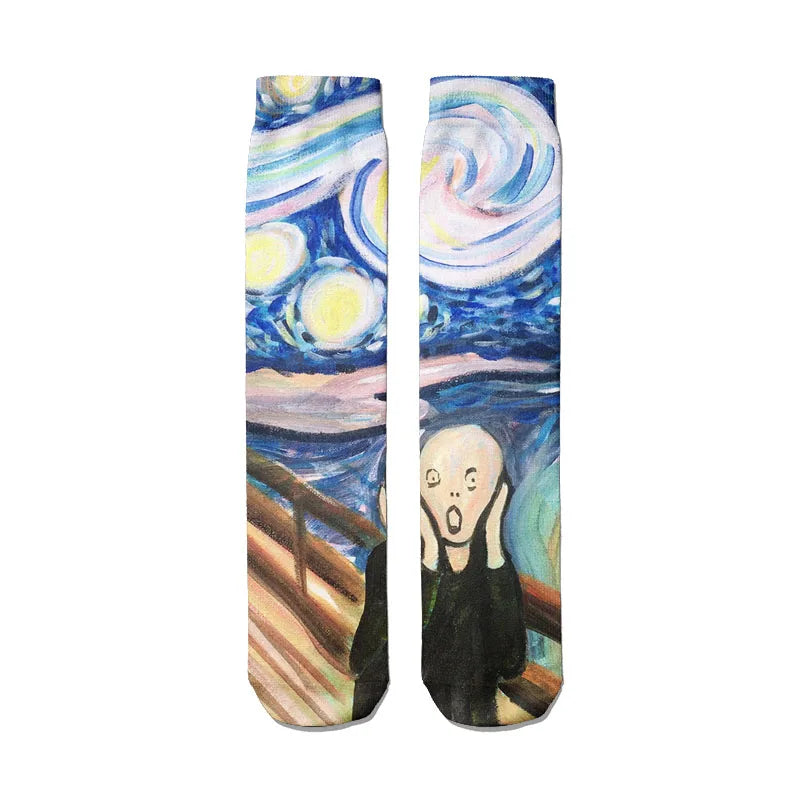 Van Gogh Mural World Famous Painting Sunflower Socks Men Novelty Qme style11