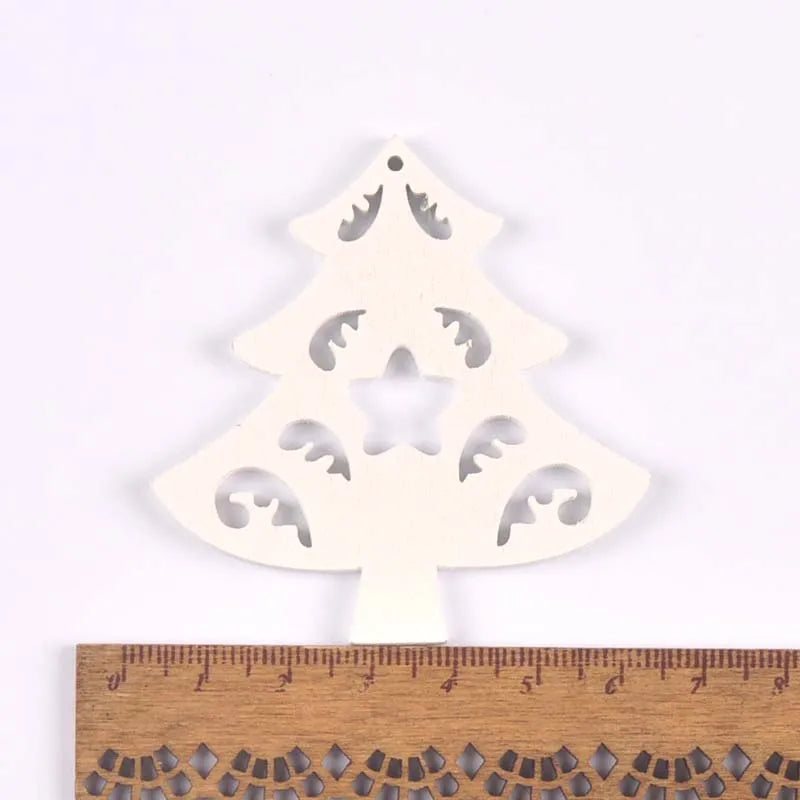 5pcs+1m hemp rope Christmas Tree Ornament Wooden Hanging Pendants White angels/tree/snowflakes Christmas Decorations for Home Qme 12