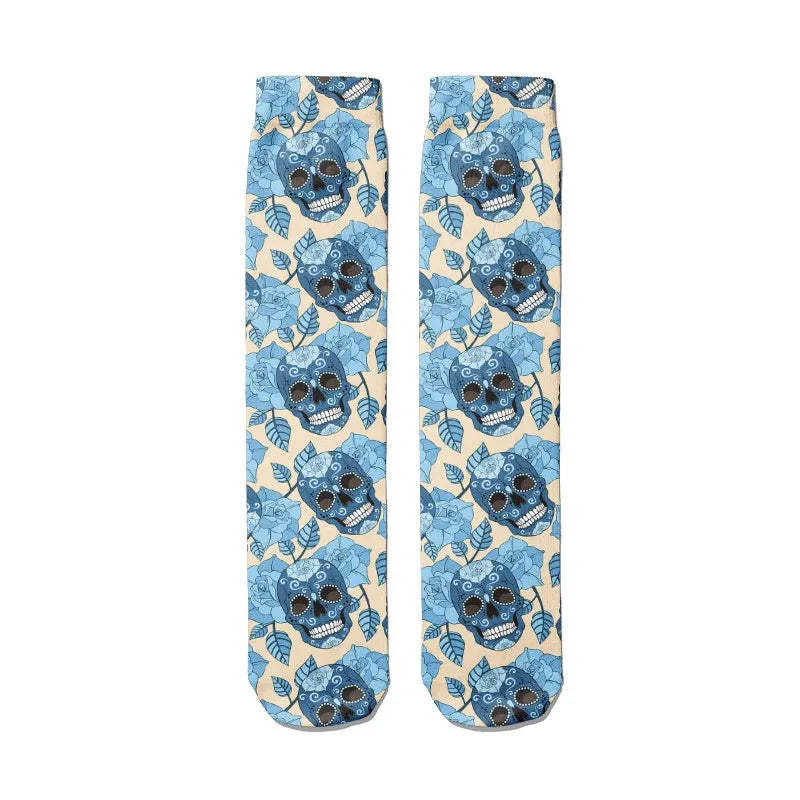 Funny Harajuku Cartoon Skull Socks Cotton Men Women's Colorful Sports Qme style5 One Size China Mainland