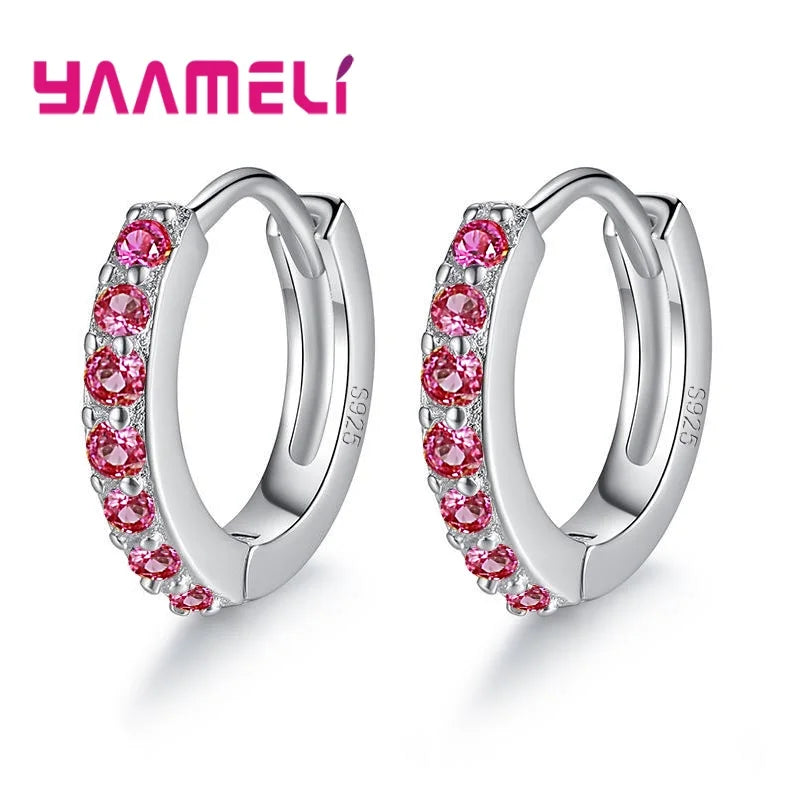 Earrings for Women Girls Simple Crystal Loop Hoop 925 Sterling Silver Stamped Jewelry Hot Sale Wedding Engagement Accessory Qme Pink