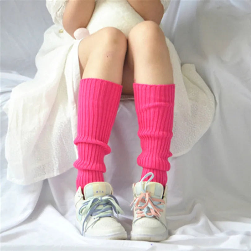Sweet Girl Leg Warmers Wool Ball Knitted Foot Cover Women Autumn Qme Fuchsia length-40cm