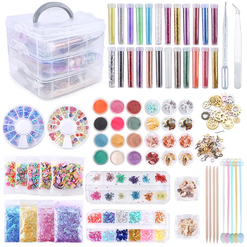 Resin Jewelry Making Kit Epoxy Resin Filling Material Set With Dried Flowers Glitter Powder For Resin Accessories Craft Supplies Qme set-2