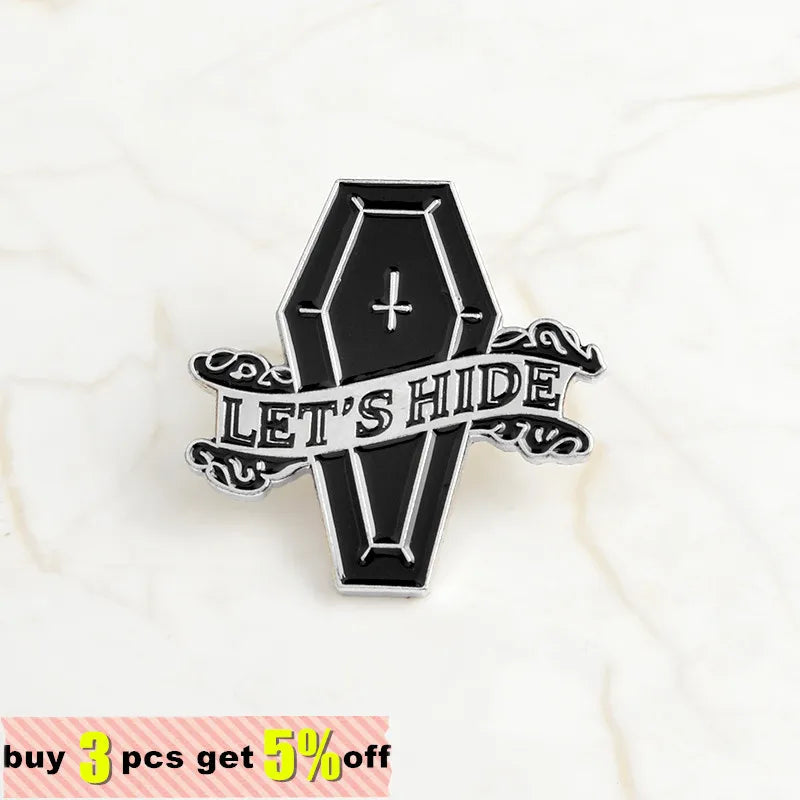 Gothic Dark Coffin Punk Enamel Pins Black Humor Brooches Badges Backpack Denim Shirt Lapel Pin Punk Dead Jewelry Gift Wholesale Qme