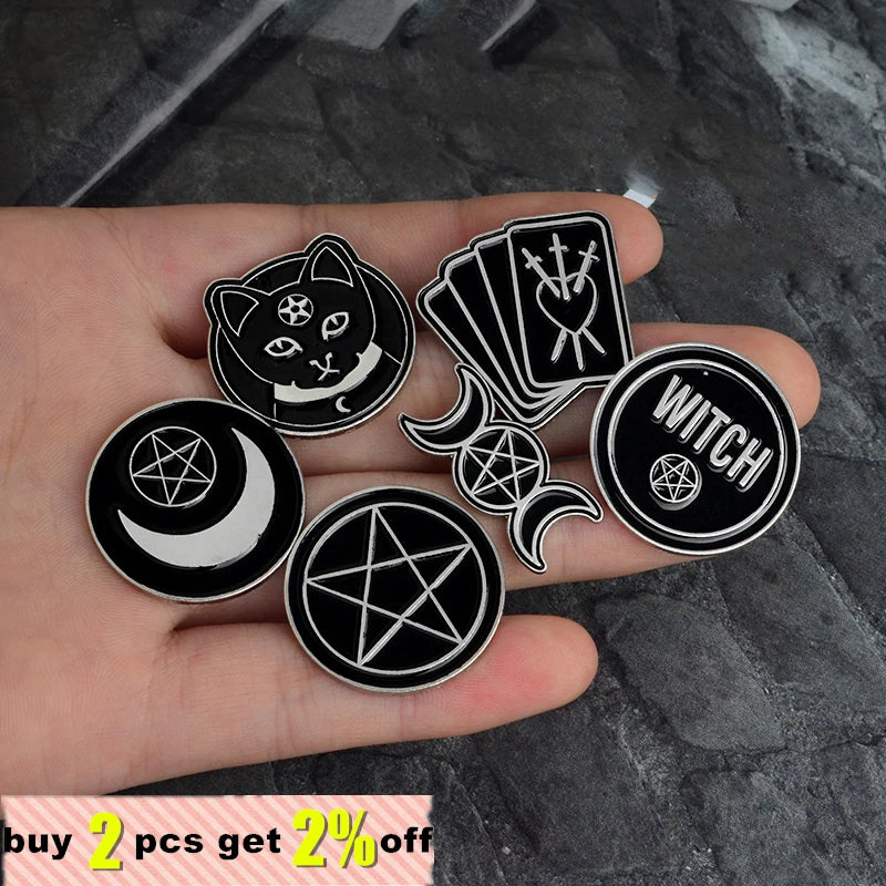 Handmade Punk Witch Ouija Moon Tarot BooK New Goth Style Lapel Enamel Pins Badge Denim Jacket Jewelry Gifts Brooch for Women Men Qme