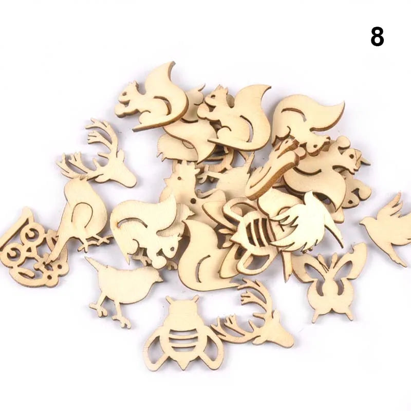 50Pcs Mix Pattern Wood Slices DIY Scrapbook Crafts Supplies Unfinished Wooden Home Decorations Handmade Ornament 25-30mm m2204 Qme 8
