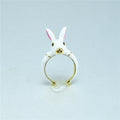 New Japan and South Korea cute girl heart rabbit ring enamel drip opening adjustable jewelry Qme WHITE