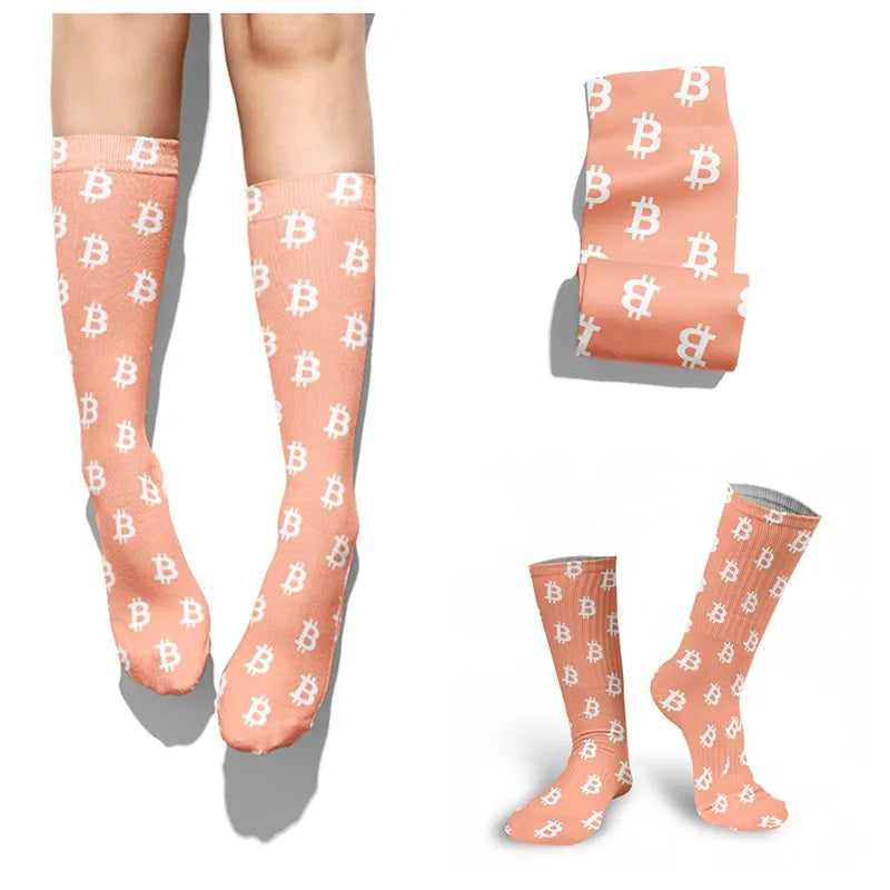 Creative Bitcoin Print Socks Men Women Breathable Middle Tube Unisex Qme
