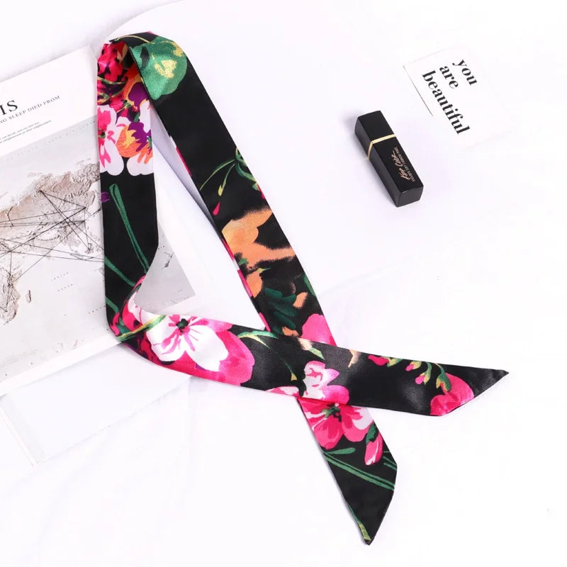 Print Flower Small Scarf Women Handle Bag Ribbons Fashion Head Long