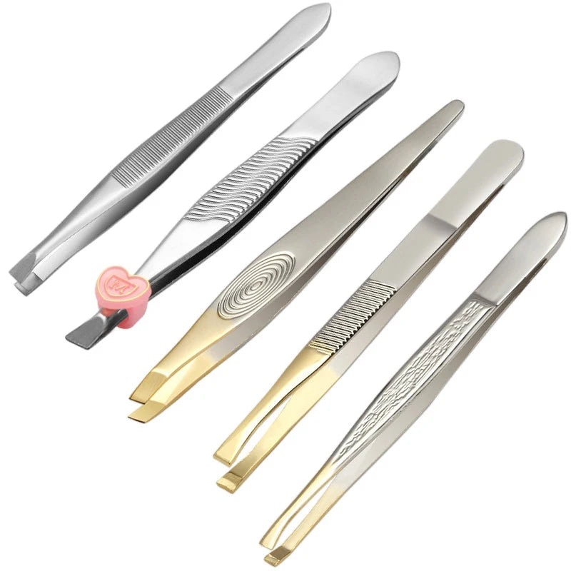 Eyebrow Tweezer Stainless Steel Beauty Clip Slant Tip Flat Tip Eyebrow Tweezer Clip for Eyebrow Trimming Face Hair Removal Tools Qme