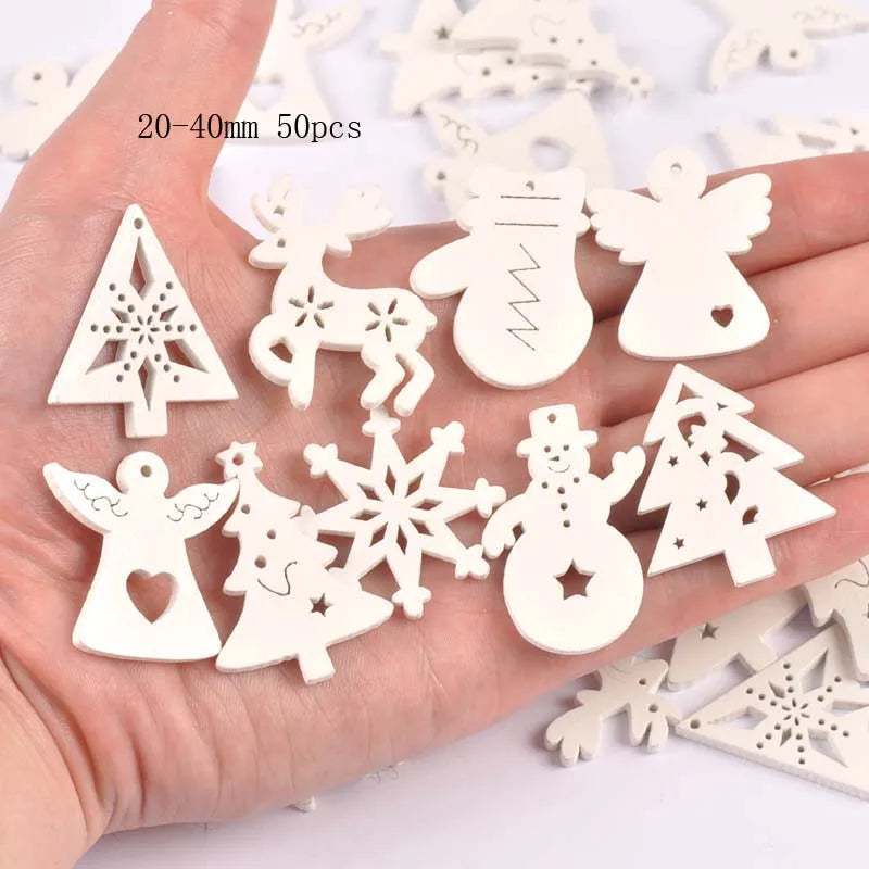 10-50pcs 22-40mm Wood Crafts white christmas trees DIY Scrapbooking For Wooden Ornament Home Decoration Sewing Accessories M2216 Qme 20-40mm 50pcs 1