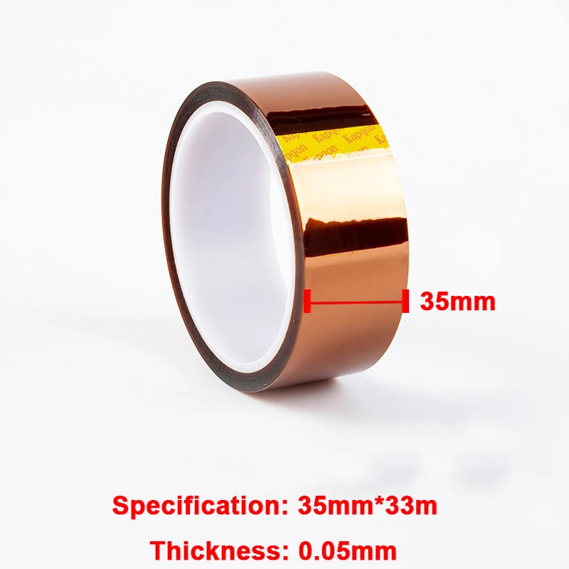 33M Gold High-Temperature Heat Resistant Adhesive Tape Polyimide 10-50MM Width No Residue for Masking Soldering Etc Qme 35mmX33m