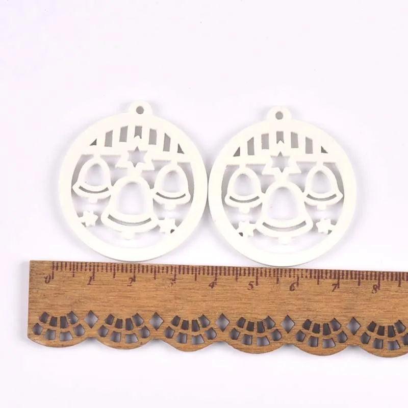 10pcs 32-35mm white Carved Christmas Ball Wood DIY Christmas Tree Ornament Wooden Scrapbooking Decoration Ornament m2263 Qme 1