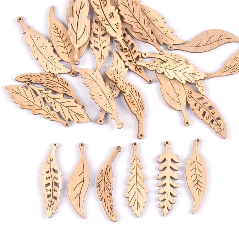 25Pcs Vintage Flowers/owls/leaves DIY Wooden Ornaments Scrapbook Craft Unfinished Natural Wood Slices For Home Decor m2731 Qme 13x45mm