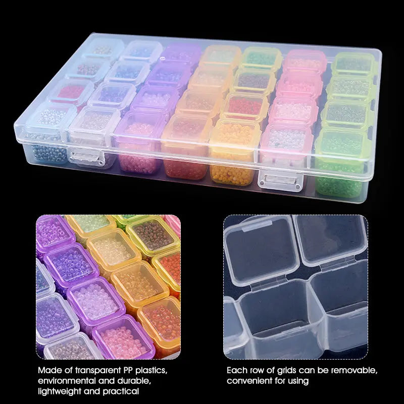 17.5x10.7x2.7CM Rectangle 28 Slots Jewelry Plastic Storage Box Rhinestone Beads Pill Earrings Storage Box Case Container Qme