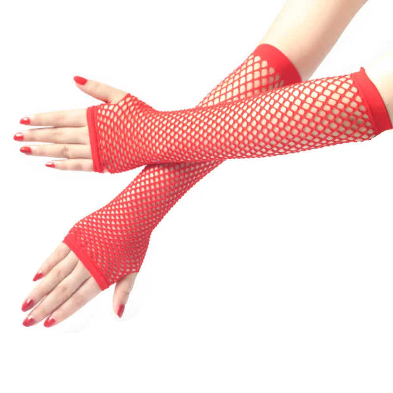 Women Fashion Neon Fishnet Fingerless Long Gloves Leg Arm Cuff Party Qme