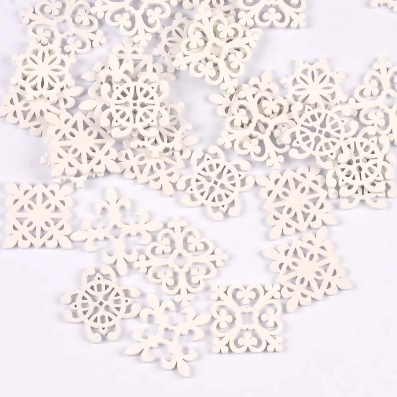20Pcs 28-30mm white Wood Crafts DIY Scrapbooking Handmade Accessory Flower Lace Pattern Wooden Ornaments Home Decor Arts m2264 Qme