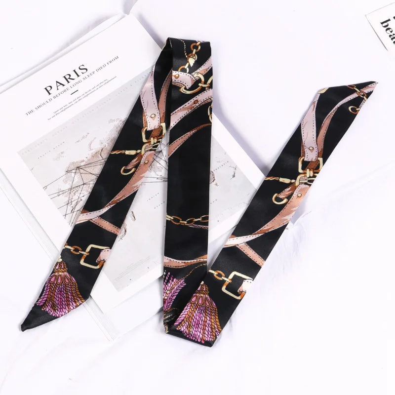 Print Flower Small Scarf Women Handle Bag Ribbons Fashion Head Long Qme SJ-S01