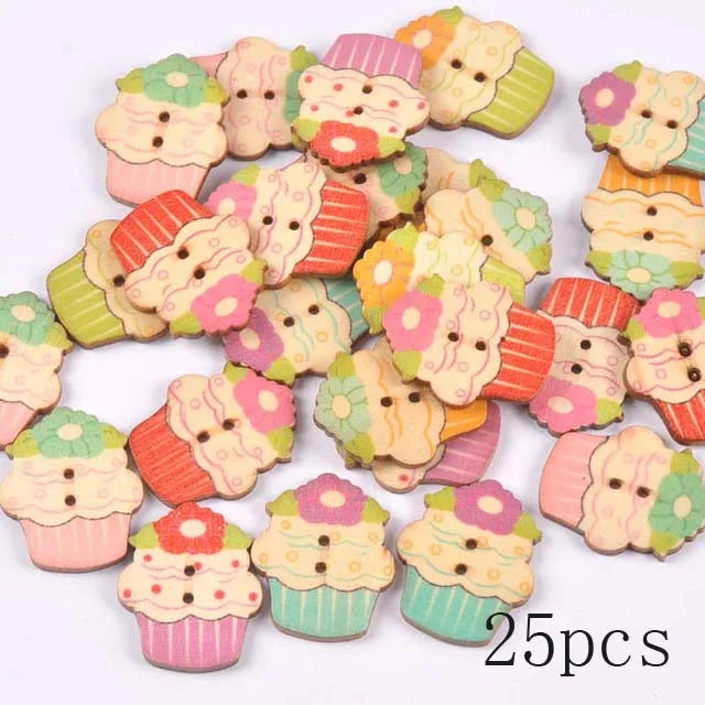 36 styles Cartoon Painting Wooden Buttons for Crafts Scrapbooking Sewing Clothes Button DIY Kid Apparel Supplies 15-35mm Qme m1893-5 25pcs
