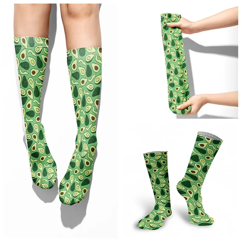 Kawaii Women Cotton Cartoon Fruit Straight Socks Avocado Breathable Qme