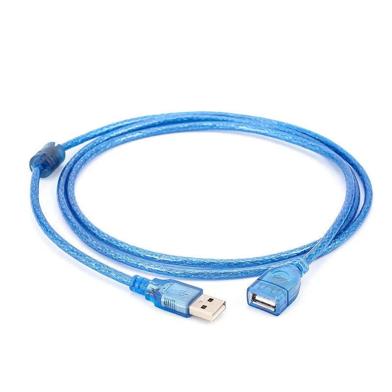 All Copper 1.5m Transparent Blue USB Extension Data Cable USB2.0 Male To Female A/F with Shielded True Magnetic Ring Qme