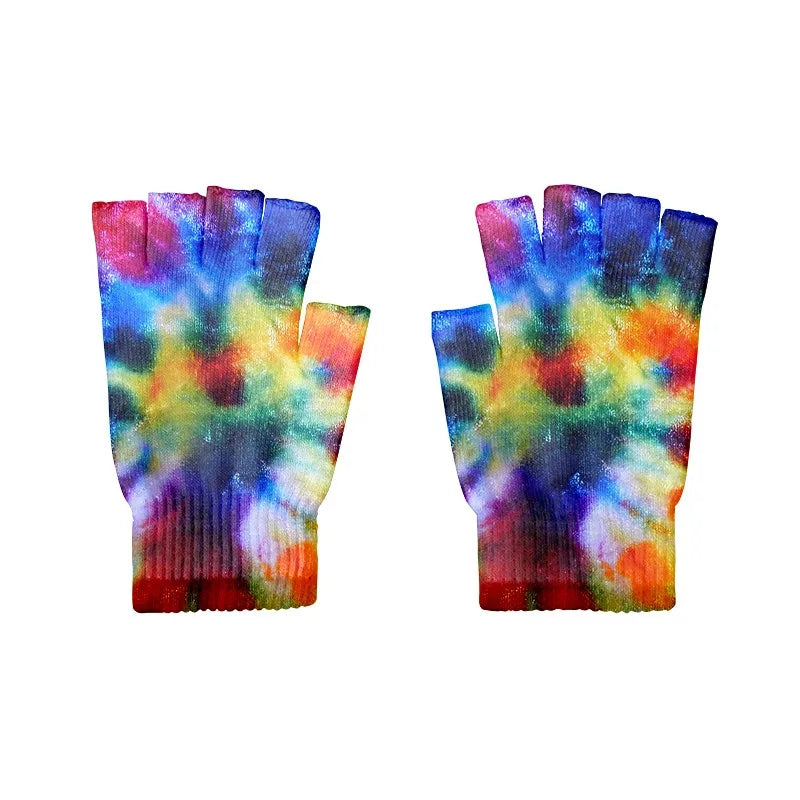 Adult Halloween Skeleton Skull Half Finger Gloves Stretch Knitted Qme style3 One Size China Mainland