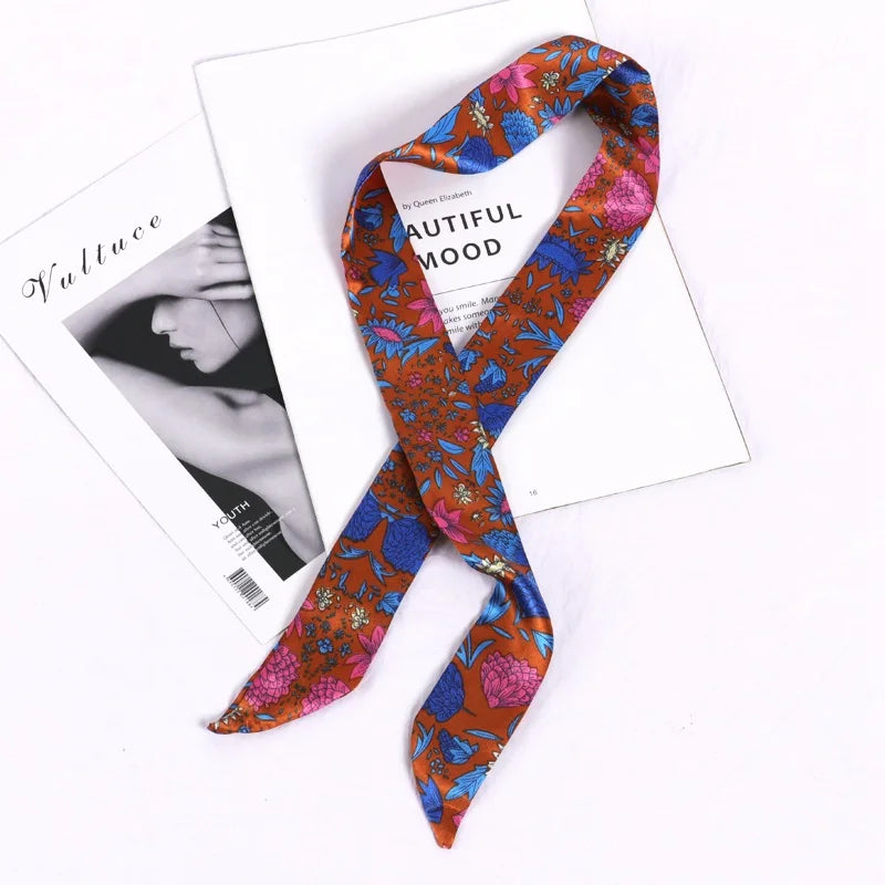 Print Flower Small Scarf Women Handle Bag Ribbons Fashion Head Long Qme SJ-S20