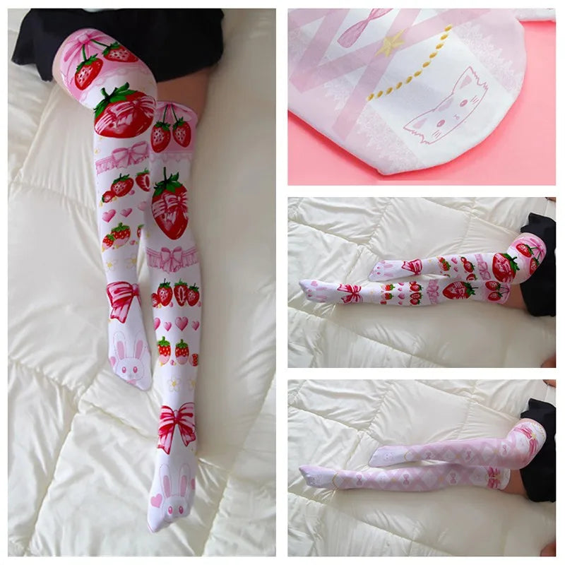 Pink Adorable Anime Tight Stocking Female 3D Printed Cute Strawberry Qme