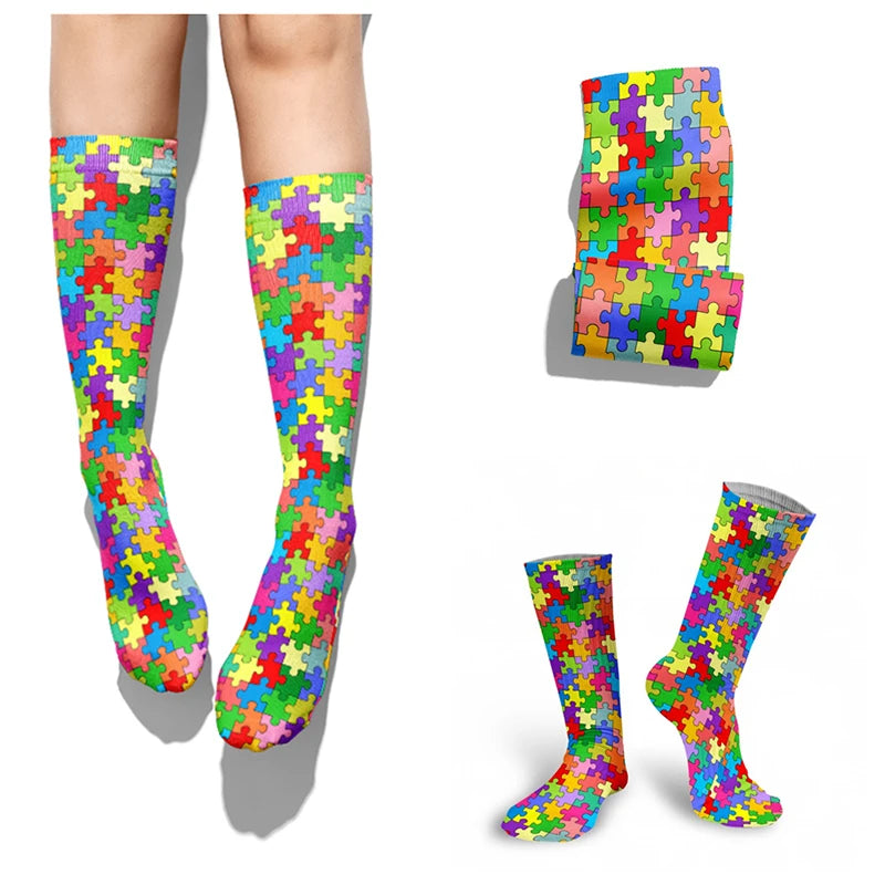 Classic Women Socks Casual Comfortable Puzzle Happy Business Party Qme
