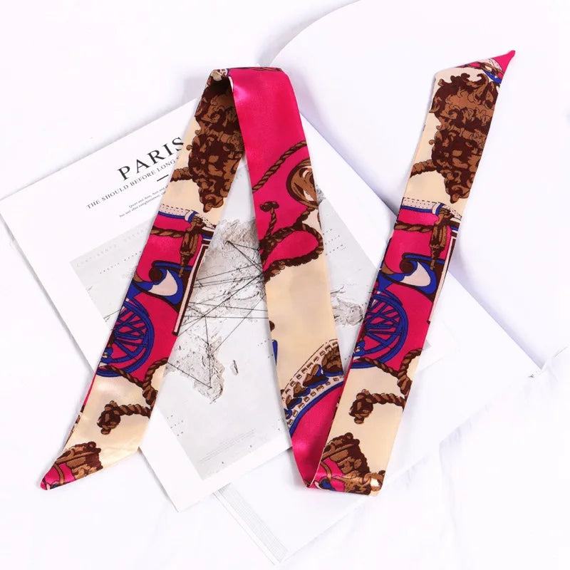 Print Flower Small Scarf Women Handle Bag Ribbons Fashion Head Long